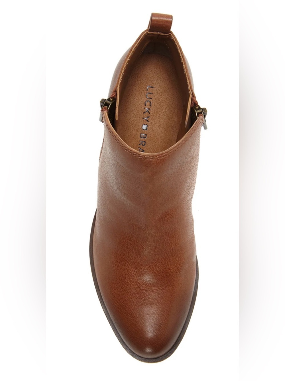 Lucky Brand Women's Cognac Leather Ankle Bootie with Side Zip - Picture 3 of 16